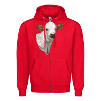 Red Texas Longhorn Calf Face Zipper Hoodie - LillyAllenDesigns