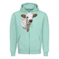 Seafoam Texas Longhorn Calf Face Zipper Hoodie - LillyAllenDesigns