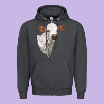 Texas Longhorn Calf Face Zipper Hoodie Designed By Lillyallendesigns