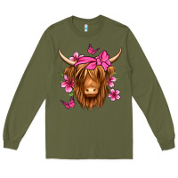 Army Green floral pink bandana longhaired cow Long Sleeve Tee - Jasminsmagicworld