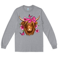 Floral Pink Bandana Longhaired Cow Long Sleeve Tee | Teevron
