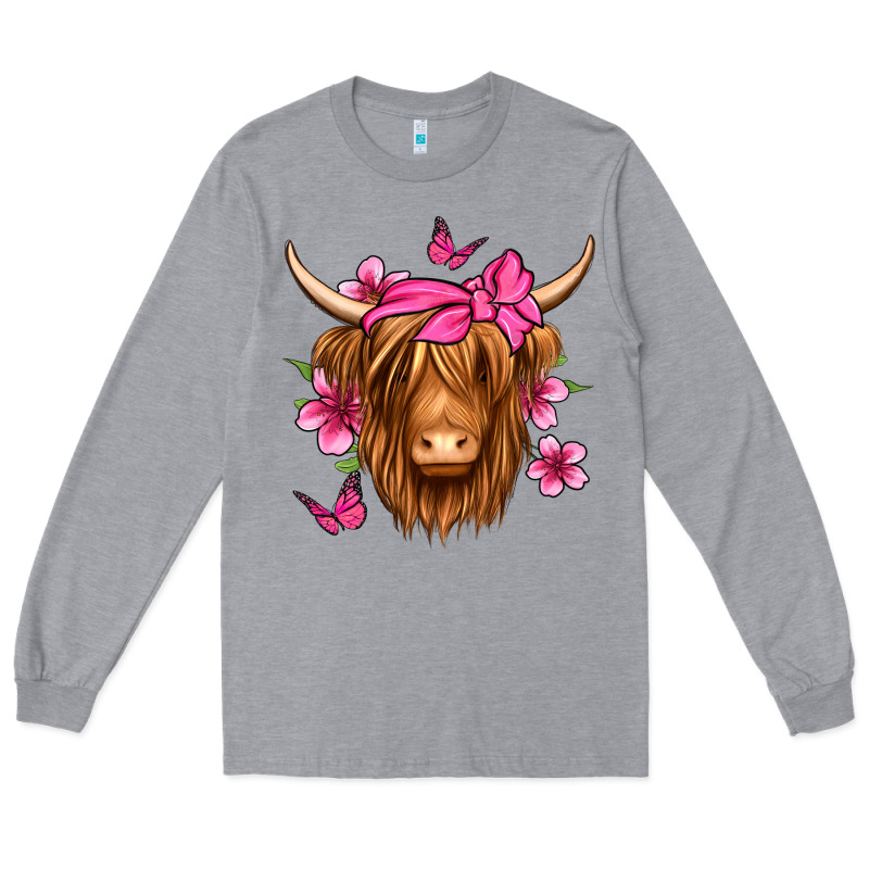 Floral Pink Bandana Longhaired Cow Long Sleeve Tee by Jasminsmagicworld | Teevron