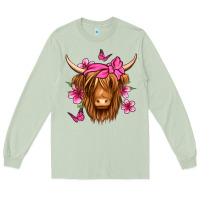Matcha floral pink bandana longhaired cow Long Sleeve Tee - Jasminsmagicworld