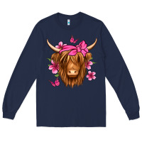 Navy floral pink bandana longhaired cow Long Sleeve Tee - Jasminsmagicworld