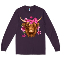 Plum floral pink bandana longhaired cow Long Sleeve Tee - Jasminsmagicworld