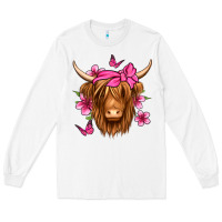 White floral pink bandana longhaired cow Long Sleeve Tee - Jasminsmagicworld