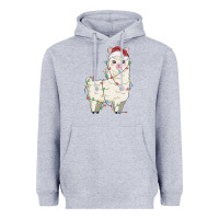 Heather Grey christmas llama Heavyweight Hoodie - MaliasSmallBusiness