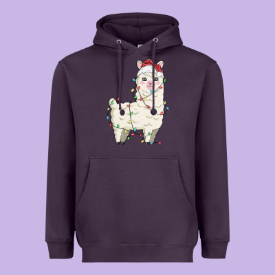 Christmas Llama Heavyweight Hoodie Designed By Maliassmallbusiness