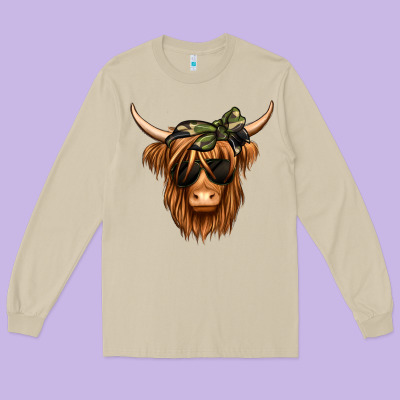 Camouflage Long Haired Cow Long Sleeve Tee Designed By Jasminsmagicworld
