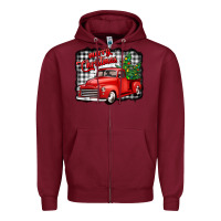 Burgundy merry christmas red truck christmas trees Zipper Hoodie - Jasminsmagicworld