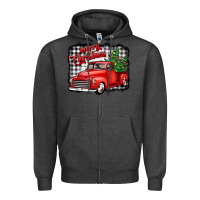 Charcoal Heather merry christmas red truck christmas trees Zipper Hoodie - Jasminsmagicworld