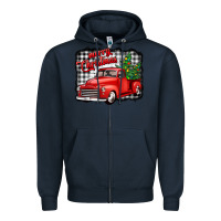 Navy merry christmas red truck christmas trees Zipper Hoodie - Jasminsmagicworld