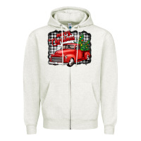 Oatmeal Heather merry christmas red truck christmas trees Zipper Hoodie - Jasminsmagicworld
