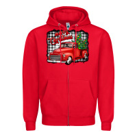 Red merry christmas red truck christmas trees Zipper Hoodie - Jasminsmagicworld