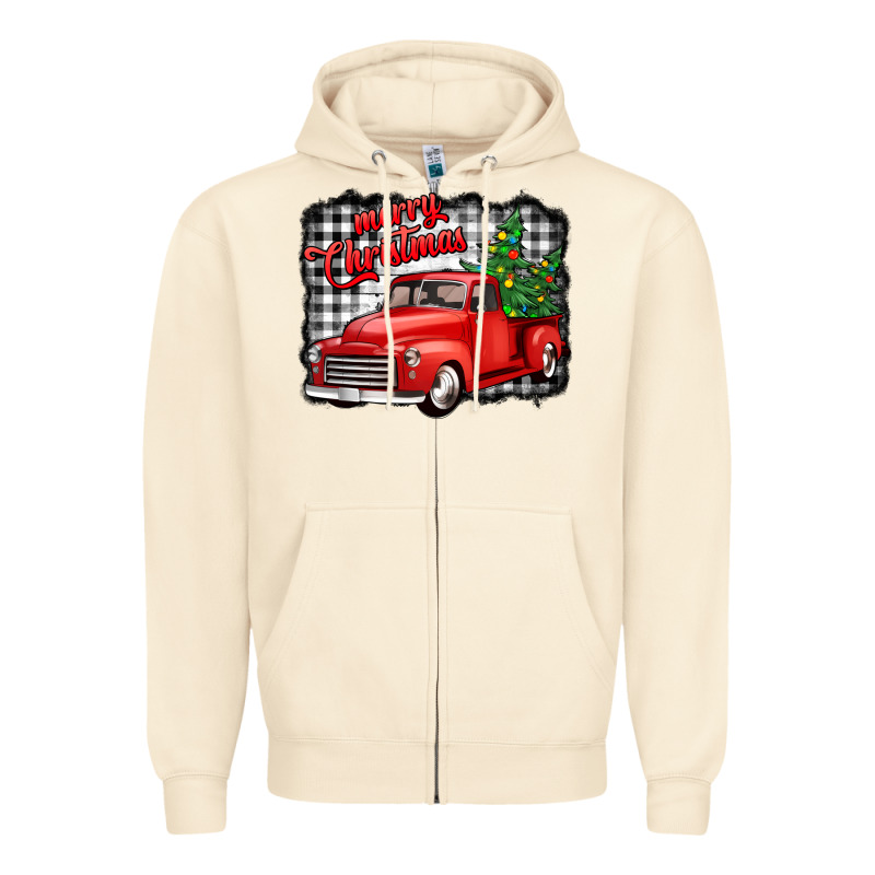 Merry Christmas Red Truck Christmas Trees Zipper Hoodie by Jasminsmagicworld | Teevron