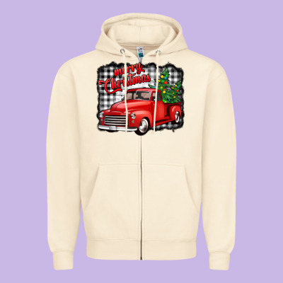 Merry Christmas Red Truck Christmas Trees Zipper Hoodie Designed By Jasminsmagicworld