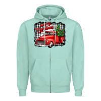 Seafoam merry christmas red truck christmas trees Zipper Hoodie - Jasminsmagicworld