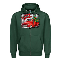 Sports Green merry christmas red truck christmas trees Zipper Hoodie - Jasminsmagicworld