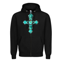 Black western turquoise gemstone cross Zipper Hoodie - BarkalooDesign