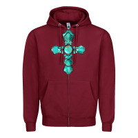 Burgundy western turquoise gemstone cross Zipper Hoodie - BarkalooDesign