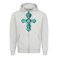 Dove Grey western turquoise gemstone cross Zipper Hoodie - BarkalooDesign
