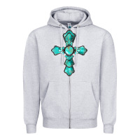 Heather Grey western turquoise gemstone cross Zipper Hoodie - BarkalooDesign