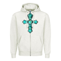 Oatmeal Heather western turquoise gemstone cross Zipper Hoodie - BarkalooDesign