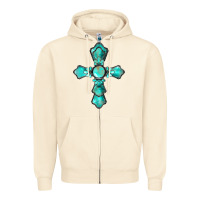 Sandshell western turquoise gemstone cross Zipper Hoodie - BarkalooDesign