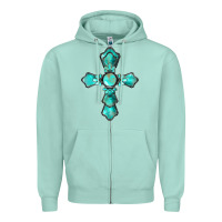 Seafoam western turquoise gemstone cross Zipper Hoodie - BarkalooDesign