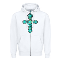 Western Turquoise Gemstone Cross Zipper Hoodie | Teevron