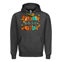 Charcoal Heather pumpkin hello fall Zipper Hoodie - NancyCooperArtShop