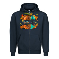 Navy pumpkin hello fall Zipper Hoodie - NancyCooperArtShop
