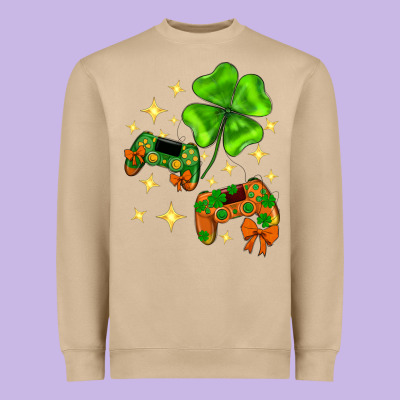 St. Patrick's Day With Game Control And Clover Heavyweight Sweatshirt Designed By Neo Western