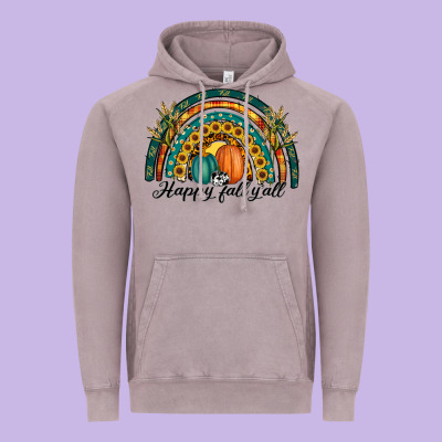 Happy Fall Y'all Rainbow Vintage Hoodie Designed By Ranaportraitstore