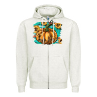 Oatmeal Heather pumpkin western Zipper Hoodie - BarkalooDesign