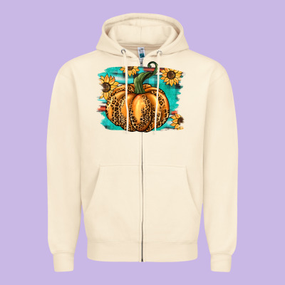 Pumpkin Western Zipper Hoodie Designed By Barkaloodesign