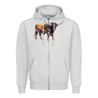 Dove Grey Texas Longhorn Bull Zipper Hoodie - LillyAllenDesigns