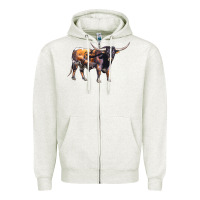 Oatmeal Heather Texas Longhorn Bull Zipper Hoodie - LillyAllenDesigns