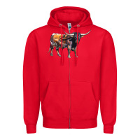 Red Texas Longhorn Bull Zipper Hoodie - LillyAllenDesigns