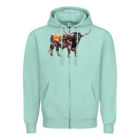 Seafoam Texas Longhorn Bull Zipper Hoodie - LillyAllenDesigns