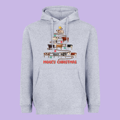 Mooey Christmas Heavyweight Hoodie Designed By Maliassmallbusiness
