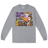 Heather Grey i'm just here for the snacks baseball purple and g Long Sleeve Tee - Jasminsmagicworld