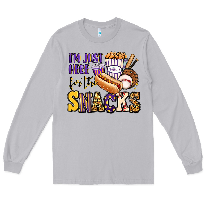 I'm Just Here For The Snacks Baseball Purple And G Long Sleeve Tee by Jasminsmagicworld | Teevron