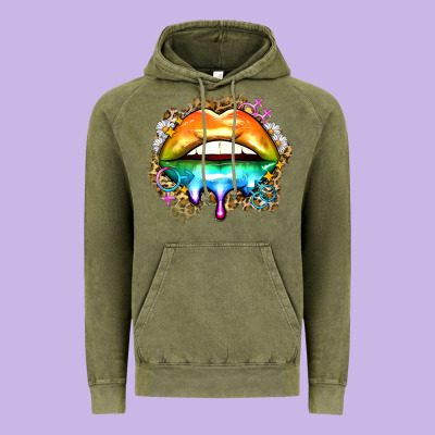 Rainbow Lips Vintage Hoodie Designed By Zillion Design Studio