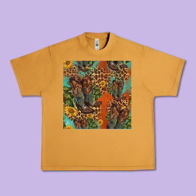 Western Boots And Sunflowers Seamless Pattern Urban Heavy Tee Designed By Hra Design Shop