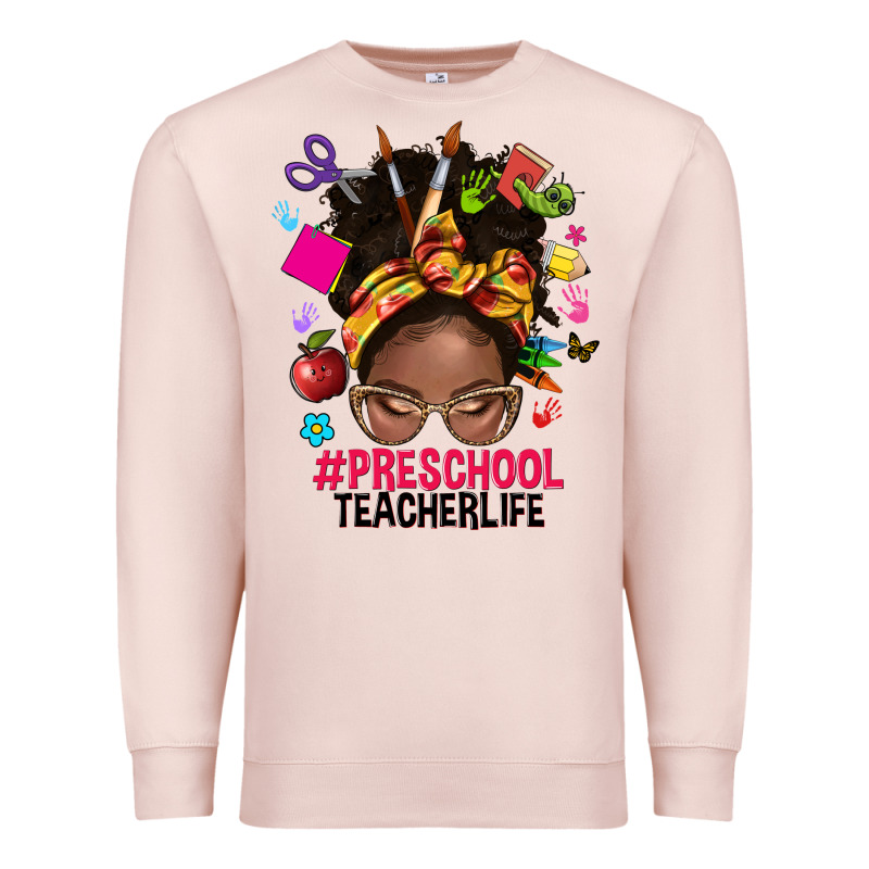 Preschool Teacher Life Afro Messy Bun Premium Sweatshirt by NancyCooperArtShop | Teevron