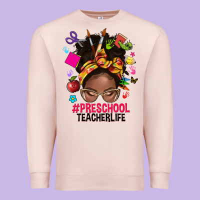Preschool Teacher Life Afro Messy Bun Premium Sweatshirt Designed By Nancycooperartshop