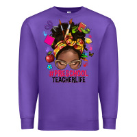 Purple preschool teacher life afro messy bun Premium Sweatshirt - NancyCooperArtShop