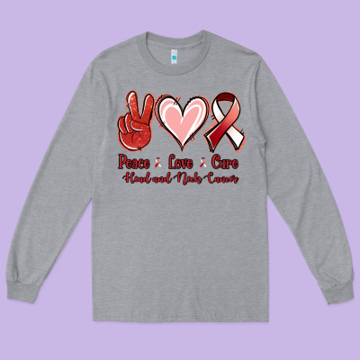 Peace Love Cure Head And Neck Cancer Long Sleeve Tee Designed By Jasminsmagicworld