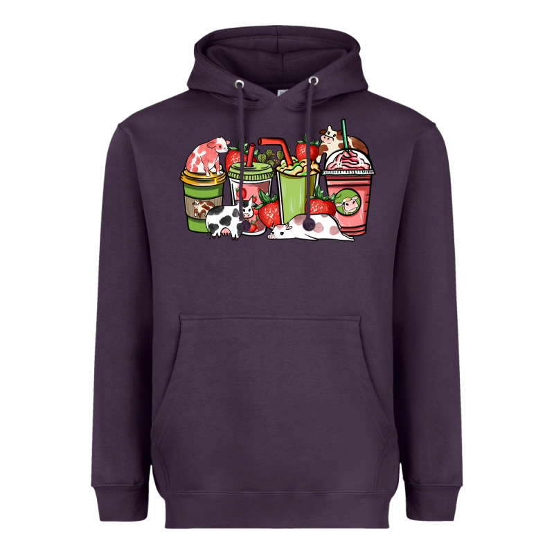 Cow And Strawberry Coffee Cups Heavyweight Hoodie by NancyCooperArtShop | Teevron